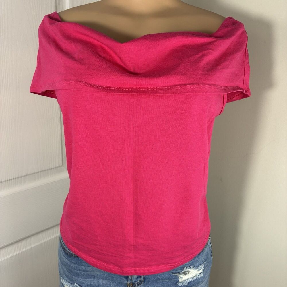 Womens Blouse Sz L off The Shoulder Stretch Hot Pink Cute Sexy